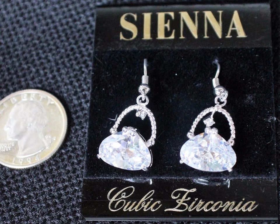 Nuovo Siena Color Argento Pendente Zircone Cubico 3.8cm Orecchini a Bottone - Immagine 1 di 1