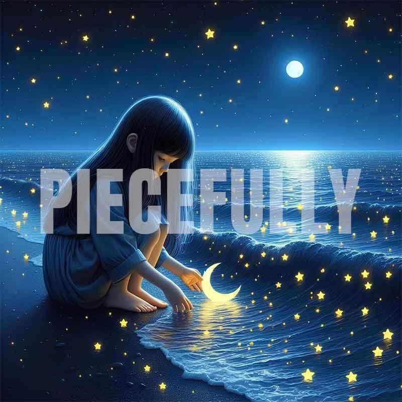 The Girl and Her Moon #026 AI Digital Art Image w/ Abstract Riddle Philosophy - Image 1 of 1