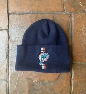 Vintage 90s Y2K Logo Athletics Miami Dolphins Embroidered Beanie Skull Cap - Photo 1/3