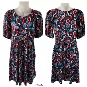 Boden Lily Paisley Puff Sleeve Jersey Dress Pullover Navy Multi 8P - Picture 1 of 16