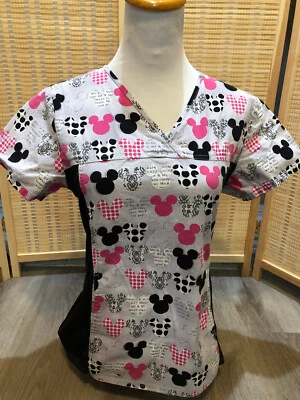 Blusa Médica Exfoliante Dibujos Animados Mickey y Minnie Mouse Formas de Oreja XS Extra Pequeña H187 Foto 1 de 4