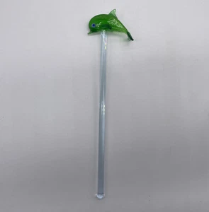 Green Glass Dolphin Swizzle Stick Drink Stirrer - Picture 1 of 6