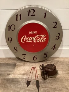 Vintage 1950s Original Drink Coca Cola 18" Round Metal Clock Sign - Picture 1 of 5