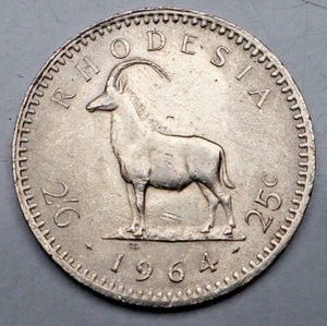 RHODESIEN: 25 Cents 1964: RAPPENANTILOPE, Cu-Ni, vz, KM#4, Be42 - Bild 1 von 2