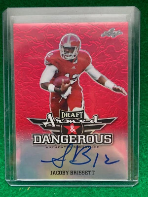 Jacoby Brissett 2016 Leaf Metal Draft Armed &Dangerous Refractor RC Auto RED 3/5 - Image 1 of 2