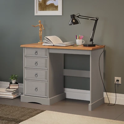 Corona Dressing Table Grey Wax Computer Desk Solid Pine by Mercers Furniture® - Image 1 of 4