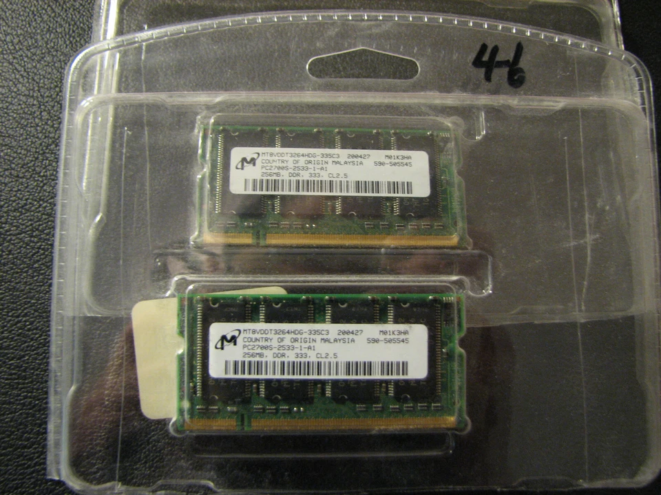 Micron 2 x 256MB (512MB total) DDR-333Mhz  PC2700S  200-Pin SODIMM  - Image 1 of 1