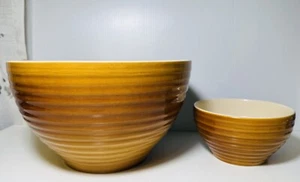 Emile Henry Sonoma Nesting Mixing Bowls Ceramic Ribbed Set Of 2 Brown France - Picture 1 of 12