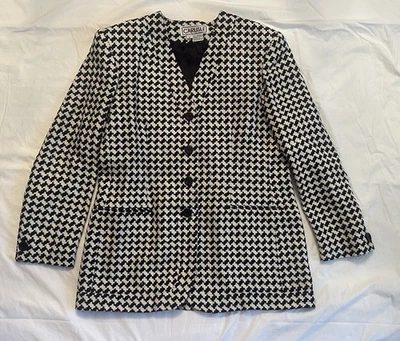 Carlisle Women’s 14 Black and White Blazer Silk Jacket  - Image 1 of 4