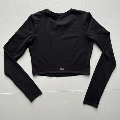 ALO Yoga Womens (NO SIZE TAG) Black Long Sleeve Crop Top Crewneck Stretch Active - Image 1 of 4