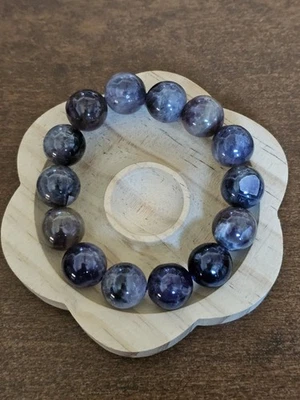 Dream Amethyst Crystal Beaded Stretch Bracelet - 16 mm Chunky & DARK Purple - Image 1 of 4