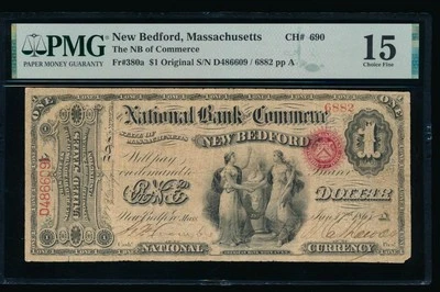 AC Original Series $1 NB of Commerce, New Bedford, MA Ch #690 PMG 15 rare bank - Image 1 of 2