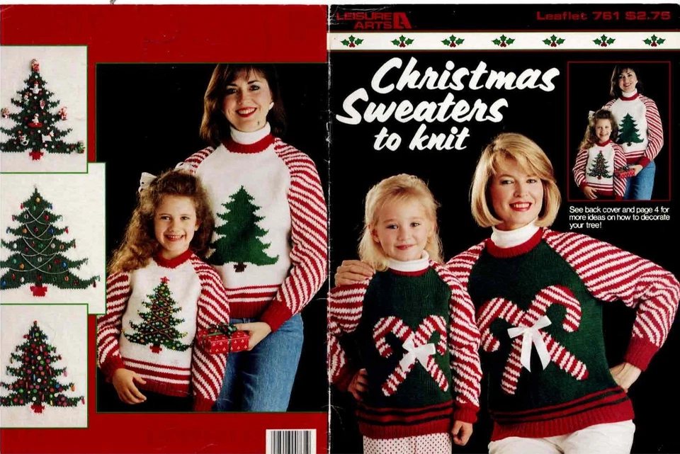 Christmas Sweaters to Knitting Sweater Pattern Leisure Arts 1989 Vintage Mom/Kid - Image 1 of 1