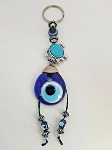 Llavero grande de tortuga mal de ojo azul diamante con cuentas borla 6" llavero - Imagen 1 de 4