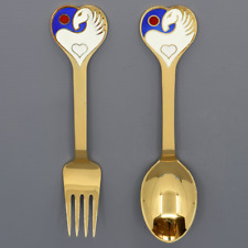 Julen 1978 Michelsen Denmark Gilt Sterling Silver Christmas Spoon and Fork Set