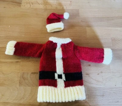 Mini Wine Bottle Doll Or Plush Animals Knit Winter Xmas Sweater With Santa Hat - Image 1 of 4