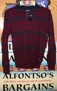 Chaps Mens 1/4 Zip Neck Cotton Blend Sweater M Wine Red $34.99 Free Shipping - Picture 1 of 2