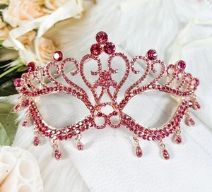 Venetian Masquerade Ball Mask, Mardi Gras Gold Mask, Elegant Pink Teardrop Mask - Picture 1 of 6