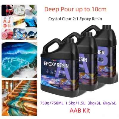 DEEP POUR Clear Epoxy Resin Kit - 2A:1B - 750g/750ml 1.5kg/1.5L 3kg/3L 6kg/6L - Image 1 of 4