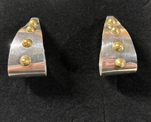 Vintage Taxco Sterling Brass Mixed Metal Beaded Hoop Clip Earrings 15g Signed - Picture 1 of 16