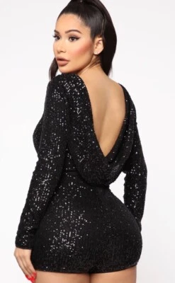 Mameluco informal de lentejuelas negro Fashion Nova para mujer 1X Foto 1 de 4