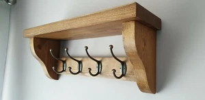 Coat Rack+Shelf Floating Rustic Handmade Wall Mounted 4 Double Hooks - Picture 1 of 9