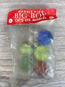 Vintage Marble King Big Boy Cat's Eyes Marbles 60's 10 Cent Sealed Glass Set NOS - Picture 1 of 6