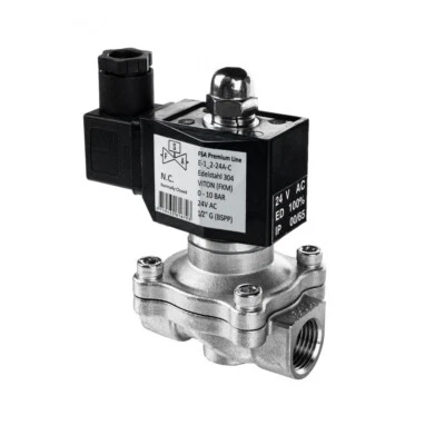 FSA Magnetventil Edelstahl 304 1/2" 24V AC 0-10 bar Viton stromlos geschlossen