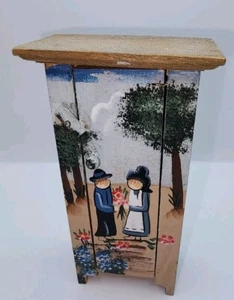 Dollhouse Furniture 1:12 Hand Painted Folk Art Pantry Cabinet W/ Working Lock - Picture 1 of 13
