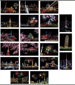 Scratch Art Paper DIY Night View Scratchboard Rainbow Painting 20pieces - Picture 1 of 6