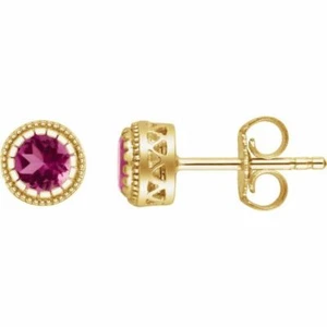 Pendientes de piedra de nacimiento de turmalina rosa ""octubre"" en oro amarillo de 14 K - Imagen 1 de 2