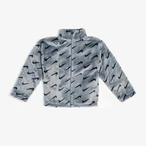 Boys Nike Sportswear Jacket Bomber Coat Brown Faux Fur AOP Swoosh Sizes - Picture 1 of 2
