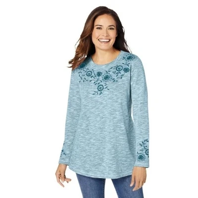 Sudadera Woman Within Women 14/16 verde azulado bordada Cottagecore Foto 1 de 4