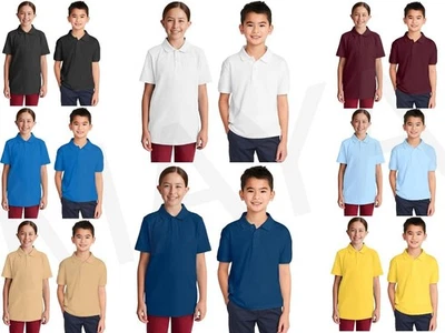 Unisex Polo Shirts 2 Pack Short Sleeve Classic School Uniform Tops Boys & Girls - Image 1 of 2