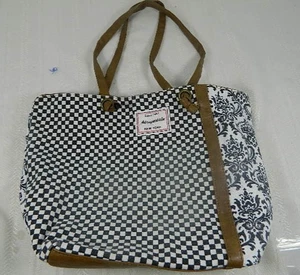 Bolso de Hombro Aeropostale/Lona Tote/Imitación Cuero Blanco y Negro Cuadros y Floral - Imagen 1 de 12