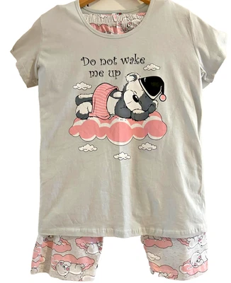 Women's XS/S Comfort PajamaSet Cotton ShortSleeve Gray Print-Bear Capri Pajamas - Image 1 of 4