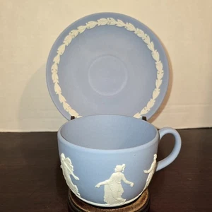 Vintage Wedgwood Jasper Ware Dancing Hours blau Kaffee Tee Tasse & Untertasse Set   - Bild 1 von 14