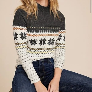 Maurices Waffle Knit Mixer Tee Top Sweater Size Small Fair Isle Mock Neck - Picture 1 of 8