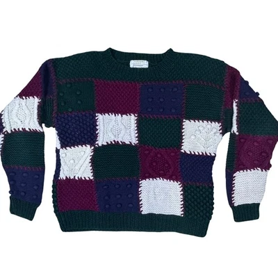 Vtg 90s NINON de Lencios Handknit Patchwork Sweater Ramie Cotton Blend Sz Medium - Image 1 of 4