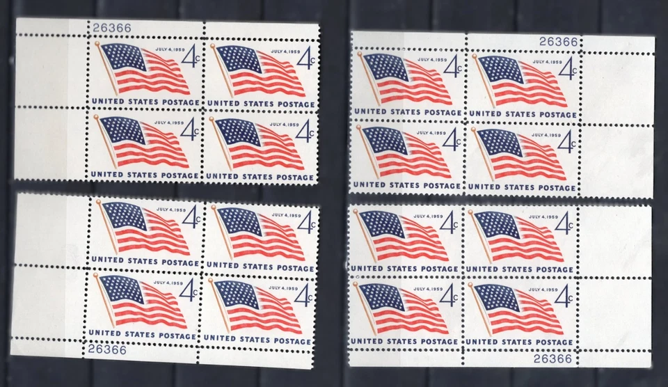 1959 49-Star Flag Stamp #1132 Mint NH Plate Block 4-Corner #26366 – USA - Image 1 of 1