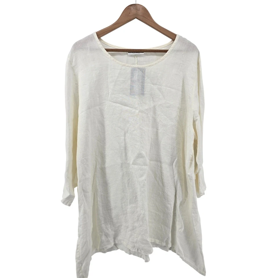 Túnica Bryn Walker linho manga 3/4 creme feita nos EUA GG - Imagem 1 de 4