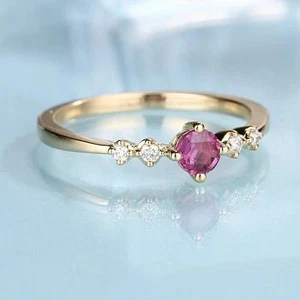1.25 Ct Round Lab Created Ruby Diamond Engagement Ring 14K Yellow Gold Plated - Picture 1 of 5