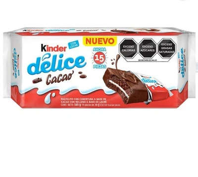 Kinder Delice Cacao 15 Piezas 585g Chocolate Snack Cakes• Importado Mexicano Foto 1 de 2