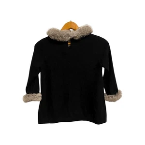 Cortland Park Black Cashmere Sweater Faux Fur Trim Collar and Cuffs Size S - Picture 1 of 7