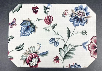 8 Butterfly and Flowers 18"x13” Blue Green Red Multifloral Fabric Placemats - Image 1 of 4