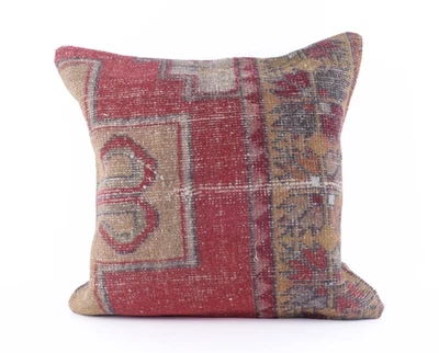 Embroidered Turkish Kilim Pillow Cover – 24" Vintage Wool Boho Cushion - Image 1 of 4