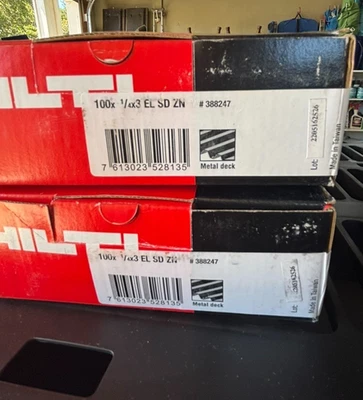 Hilti 388245 Tornillos para Ojos Zinc 1/4" x 2" EL SD ZN Metal Deck Caja de 100 Foto 1 de 3