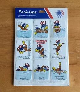 1984 LA Olympics Perk-Ups selbstklebende Aufkleber 3 Blatt Set Schwimmen Tauchen + - Bild 1 von 2