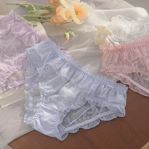 3pcs Women Sheer Floral Lace Ruffle Briefs Panties Knickers Sexy Lingerie Sweet - Picture 1 of 15