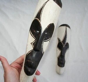 VTG AFRICAN MASK SET BLACK & WHITE TRIBAL WOOD CARVING ORIG PAINT FOLK ART RARE - Picture 1 of 14